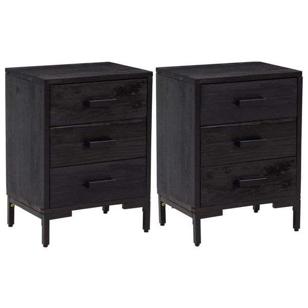 Syfax™ Comodini 2 Pz Neri 40X30X55 Cm In Legno Massello Di Pino-image