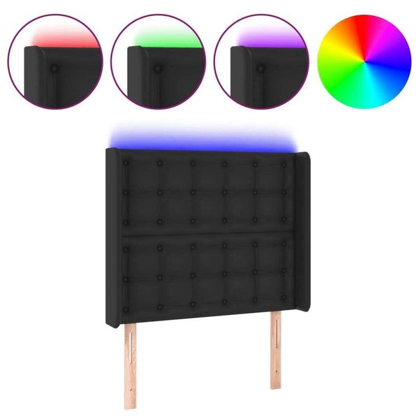 Syfax™ Testiera A Led Nera 83X16X118/128 Cm In Pelle Finta-image