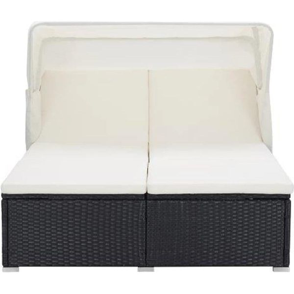 Syfax™ Lettino Prendisole A 2 Posti Con Cuscino In Polyrattan Nero-image