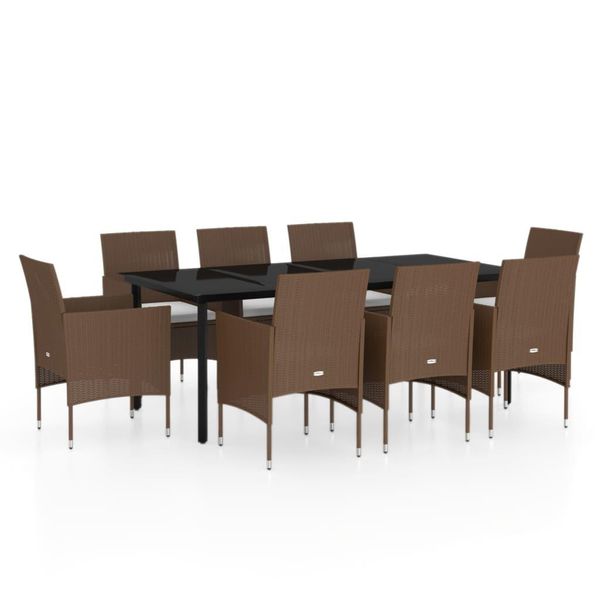 Syfax™ Set Da Pranzo Per Giardino 9 Pz Con Cuscini Marrone E Nero-image