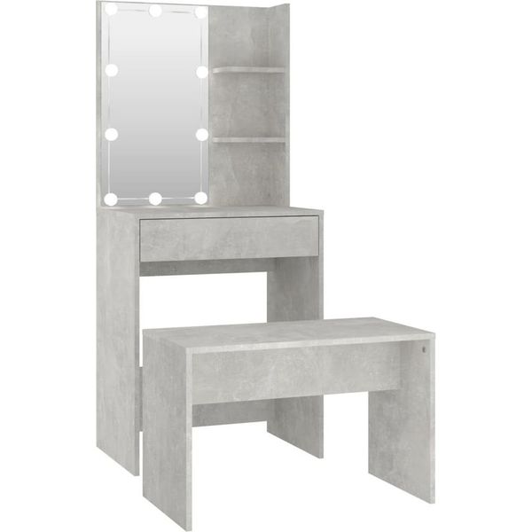Syfax™ Set Tavolo Da Toeletta Grigio Cemento Con Led Legno Multistrato-image