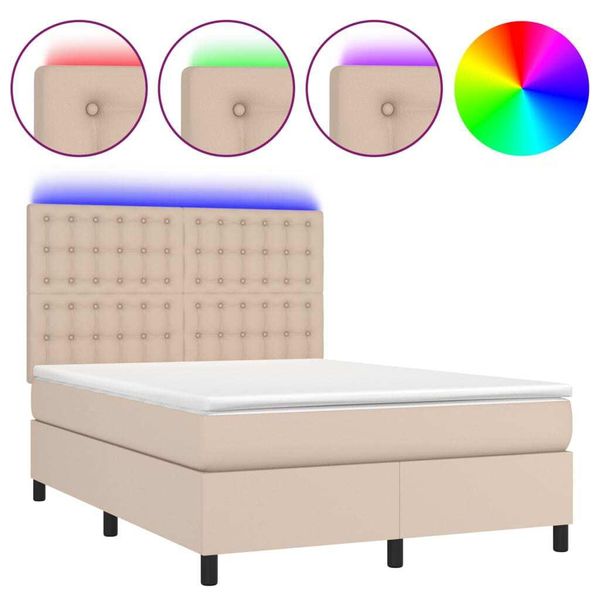 Syfax™ Giroletto Molle Materasso E Led Cappuccino 140X190Cm Pelle Finta-image