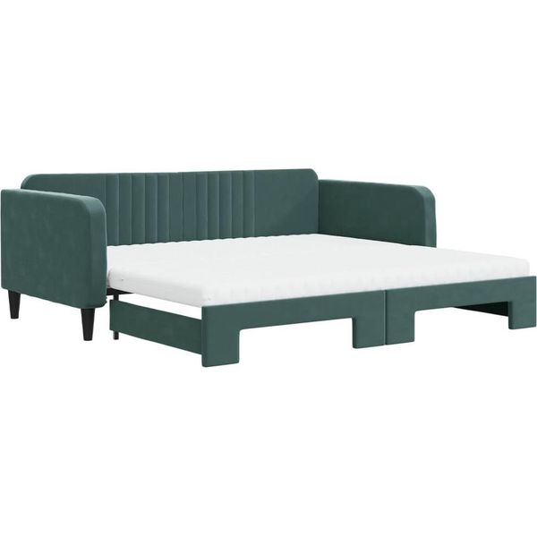 Syfax™ Divano Letto Estraibile Materassi Verde Scuro 100X200 Velluto-image