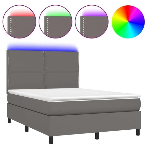 Syfax™ Giroletto Molle Con Materasso E Led Grigio 140X190Cm Pelle Finta-image
