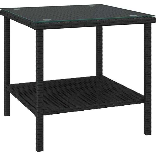 Syfax™ Tavolino Nero 45X45X45 Cm Polyrattan E Vetro Temperato-image