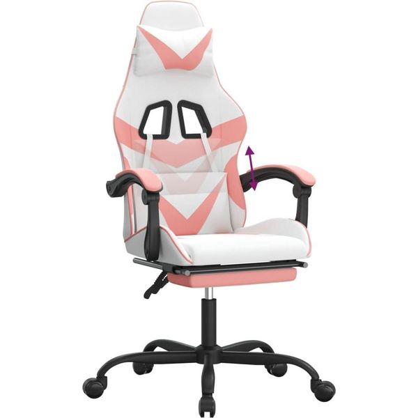 Syfax™ Sedia Da Gaming Con Poggiapiedi Bianco E Rosa In Pelle Finta-image