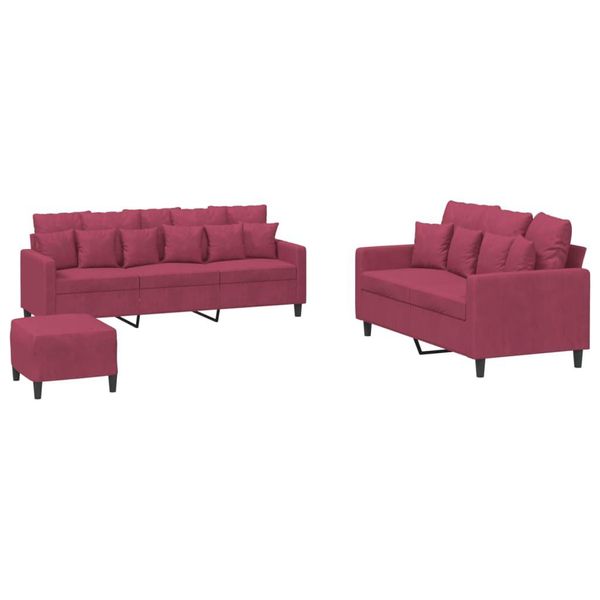 Syfax™ Set Di Divani 3 Pz Con Cuscini Rosso Vino In Velluto-image