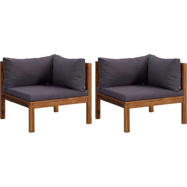 Syfax™ Divani Angolari 2 Pz Cuscini Grigio Scuro In Massello Di Acacia-image