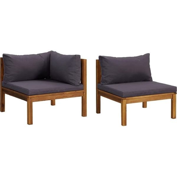 Syfax™ Set Divani Da Giardino 2 Pz Con Cuscini Grigio Scuro In Acacia-image