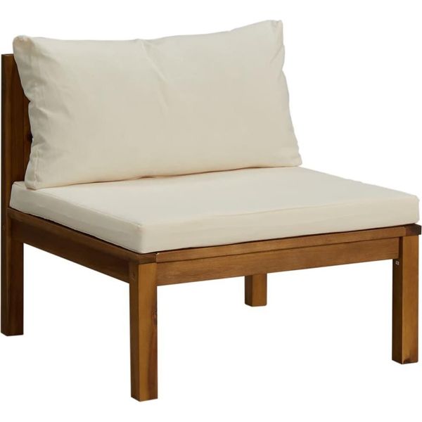 Syfax™ Divano Centrale Modulare Cuscini Bianco Crema In Legno D'acacia-image