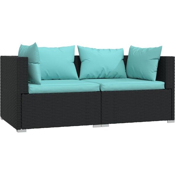 Syfax™ Divano A 2 Posti Con Cuscini In Polyrattan Nero-image