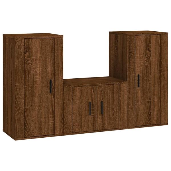 Syfax™ Set Mobili Porta Tv 3 Pz Rovere Marrone In Legno Multistrato-image