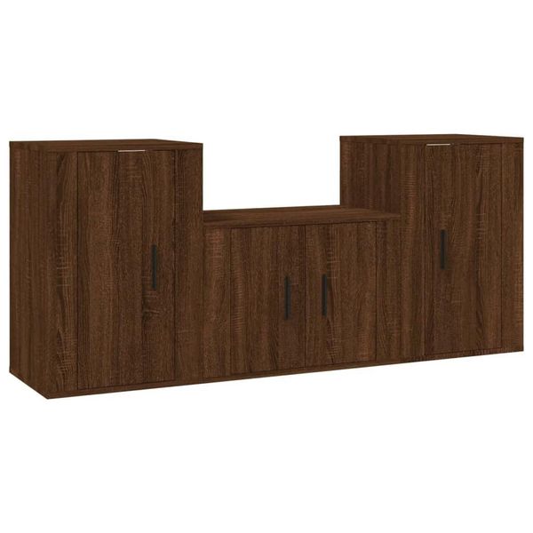 Syfax™ Set Mobili Porta Tv 3 Pz Rovere Marrone In Legno Multistrato-image