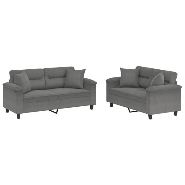 Syfax™ Set Divani 2 Pz Con Cuscini Grigio Scuro In Tessuto Microfibra-image