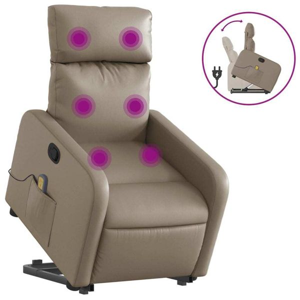 Syfax™ Poltrona Alzapersone Massaggi Reclinabile Cappuccino Pelle Finta-image