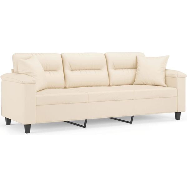 Syfax™ Divano A 3 Posti Con Cuscini Beige 180 Cm Tessuto Microfibra-image