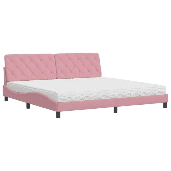 Syfax™ Letto Con Materasso Rosa 200X200 Cm In Velluto-image