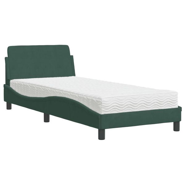 Syfax™ Letto Con Materasso Dover Verde Scuro 90X200 Cm In Velluto-image