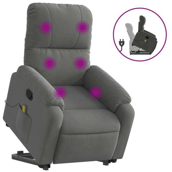 Syfax™ Poltrona A Rialzo Massaggi Reclinante Grigio Scuro Microfibra-image