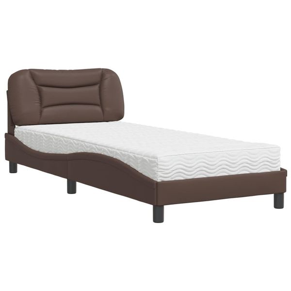 Syfax™ Letto Con Materasso Hvar Marrone 90X190 Cm In Pelle Finta-image