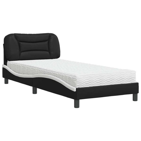 Syfax™ Letto Con Materasso Hvar Nero E Bianco 90X190 Cm In Pelle Finta-image
