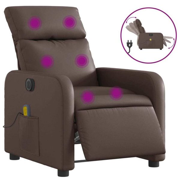 Syfax™ Poltrona Massaggiante Elettrica Marrone In Pelle Finta-image