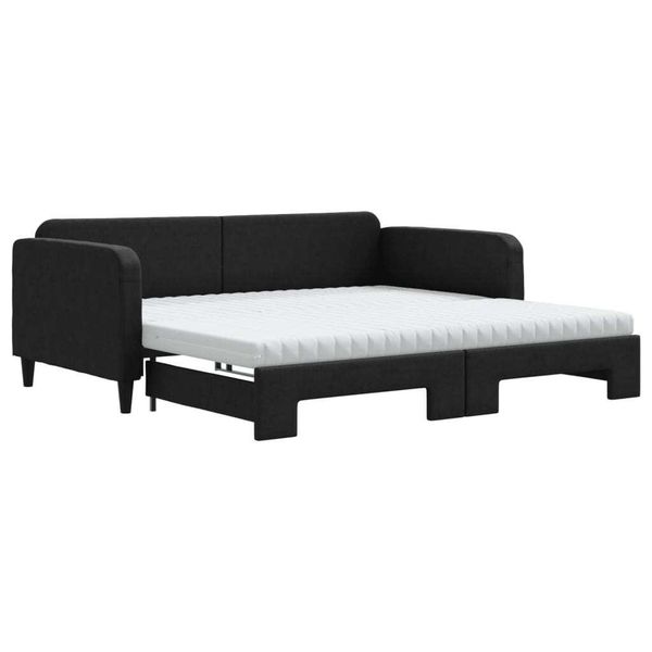 Syfax™ Divano Letto Estraibile Con Materassi Nero 100X200 Cm Tessuto-image