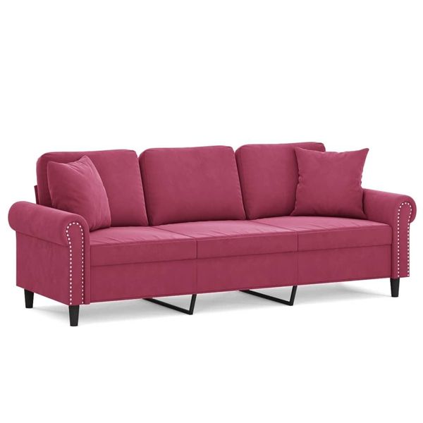Syfax™ Divano A 3 Posti Con Cuscini Rosso Vino 180 Cm In Velluto-image
