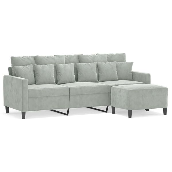 Syfax™ Divano A 3 Posti Con Poggiapiedi Grigio Chiaro 180Cm In Velluto-image