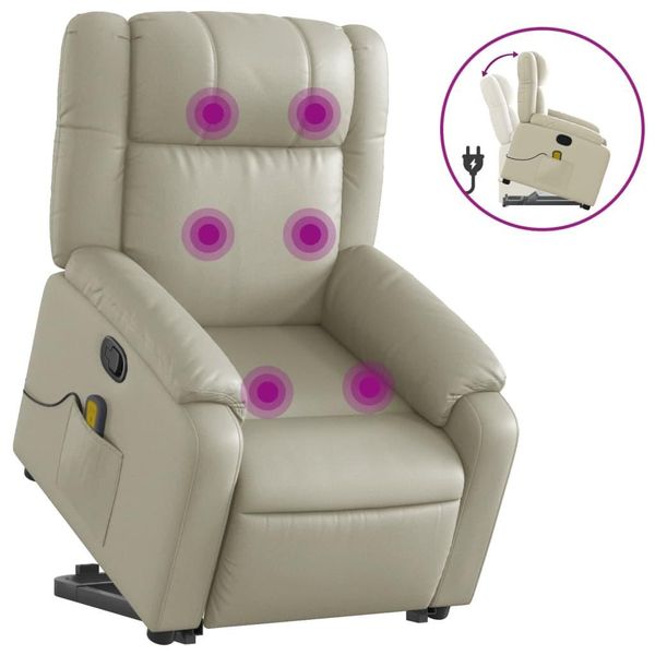 Syfax™ Poltrona Alzapersona Reclinabile Massaggio Crema Pelle Finta-image