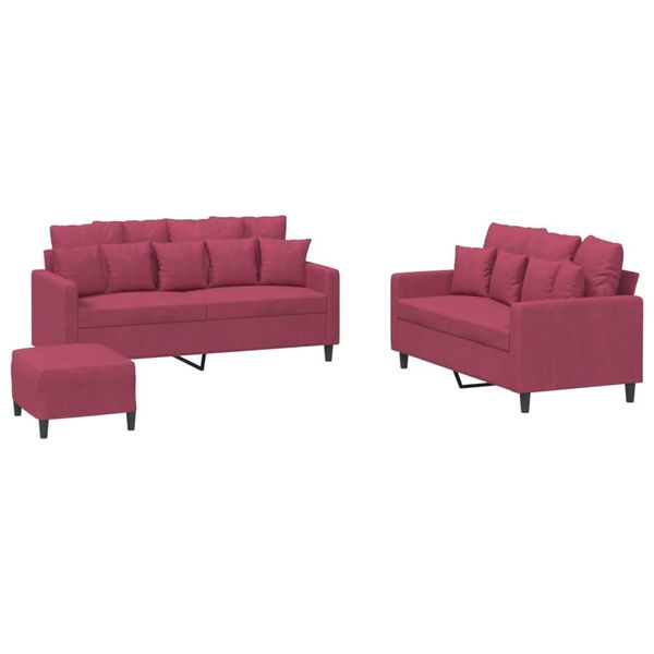 Syfax™ Set Di Divani 3 Pz Con Cuscini Rosso Vino In Velluto-image
