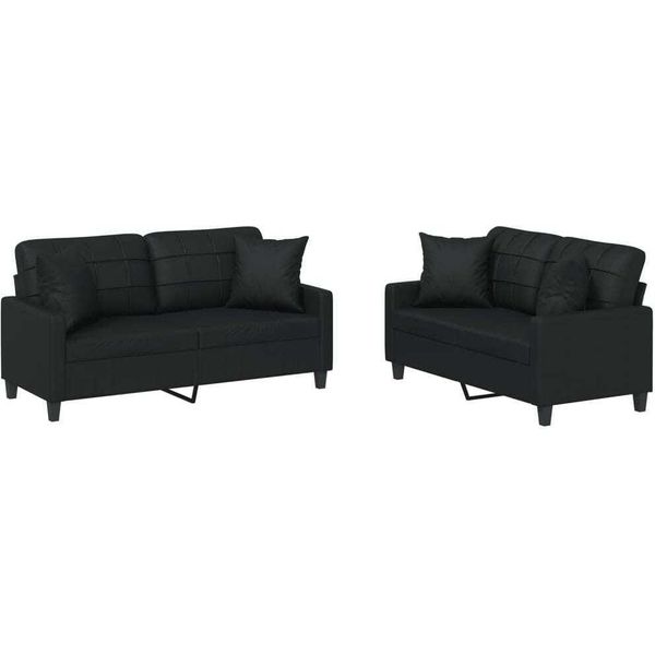 Syfax™ Set Di Divani 2 Pz Con Cuscini Nero In Pelle Finta-image