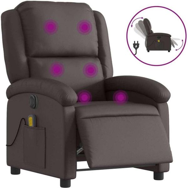 Syfax™ Poltrona Massaggi Reclinante Elettrica Marrone Scuro Vera Pelle-image