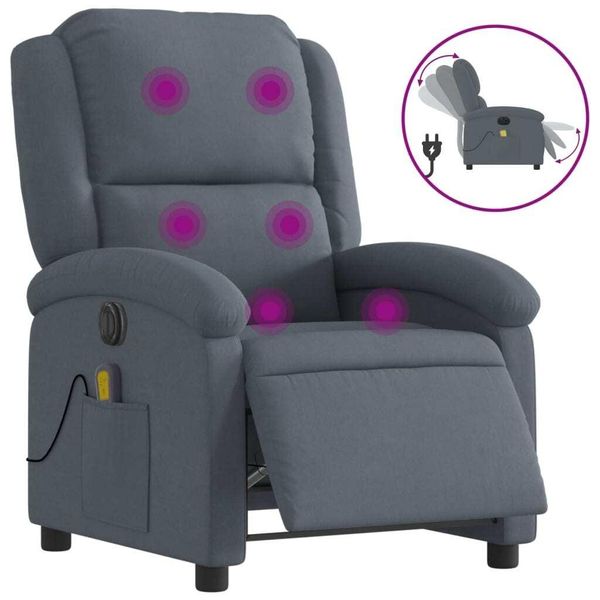 Syfax™ Poltrona Massaggiante Reclinante Elettrica Grigio Scuro Velluto-image