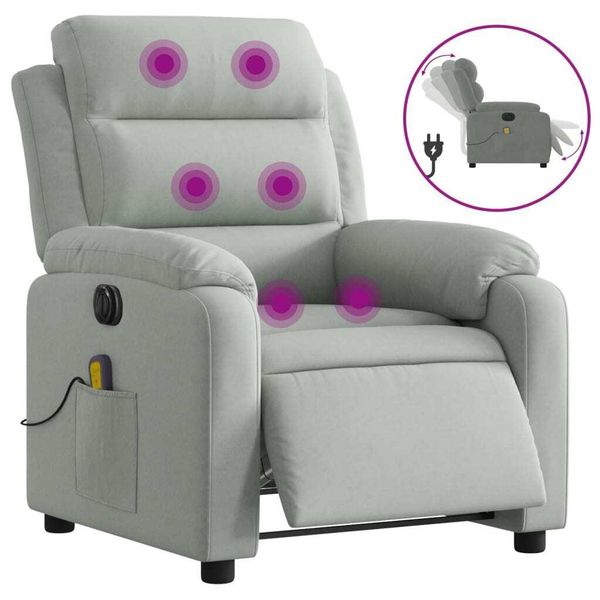 Syfax™ Poltrona Elettrica Massaggi Reclinabile Grigio Chiaro Velluto-image