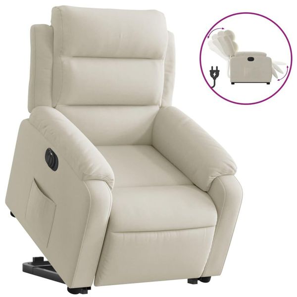Syfax™ Poltrona Alzapersona Reclinabile Elettrica Crema In Velluto-image
