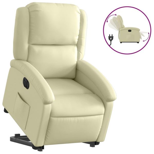 Syfax™ Poltrona Alzapersona Reclinabile Elettrica Crema In Vera Pelle-image