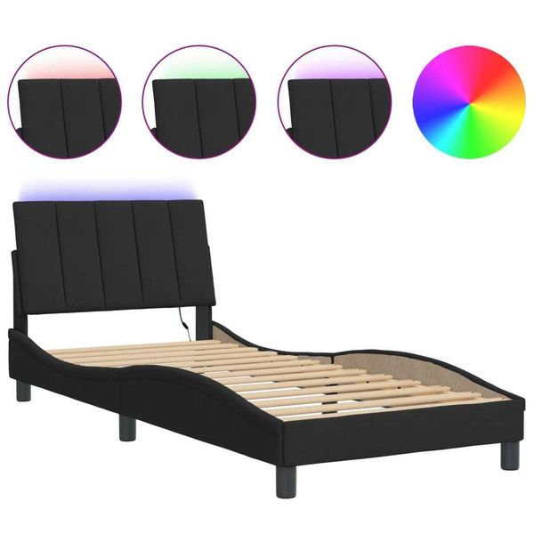 Syfax™ Giroletto Con Led Senza Materasso Hanko Nero 90X190 Cm In Velluto-image