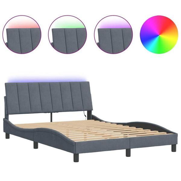 Syfax™ Giroletto Con Led Senza Materasso Hanko Grigio Scuro 120X200 Cm In Velluto-image