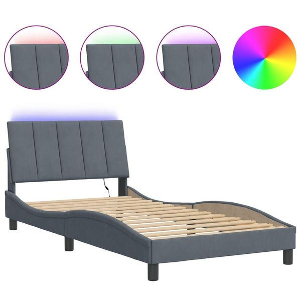 Syfax™ Giroletto Con Led Senza Materasso Hanko Grigio Scuro 100X200 Cm In Velluto-image