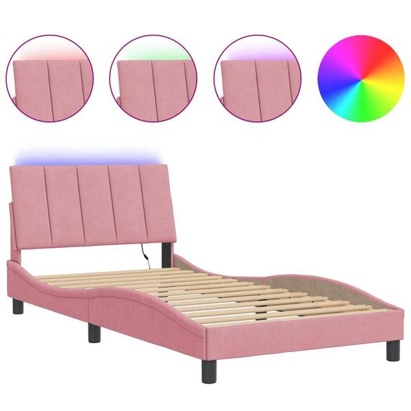 Syfax™ Giroletto Con Led Senza Materasso Hanko Rosa 100X200 Cm In Velluto-image