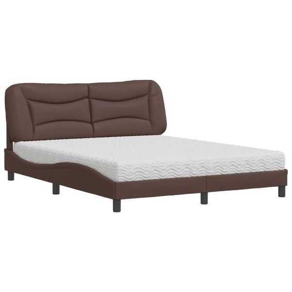 Syfax™ Letto Con Materasso Hvar Marrone 160X200Cm In Pelle Finta-image