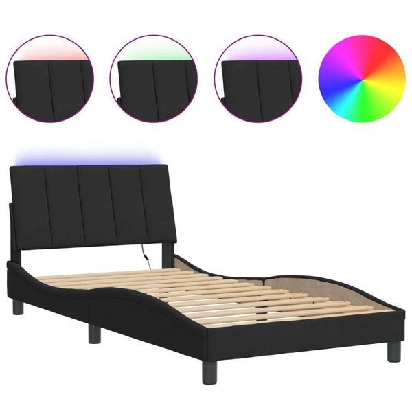 Syfax™ Giroletto Con Led Senza Materasso Hanko Nero 100X200 Cm In Velluto-image