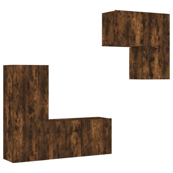 Syfax™ Mobili Tv A Muro 4Pz Rovere Fumo In Legno Multistrato-image