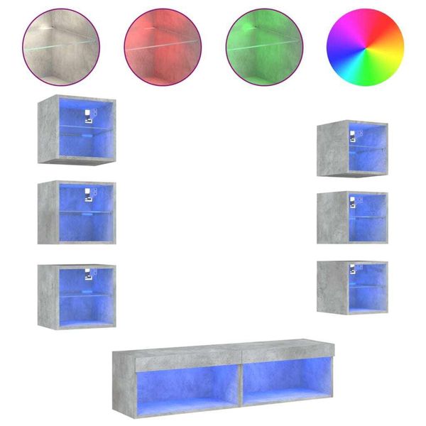 Syfax™ Mobili Tv A Muro Con Led 8Pz Grigio Cemento Legno Multistrato-image