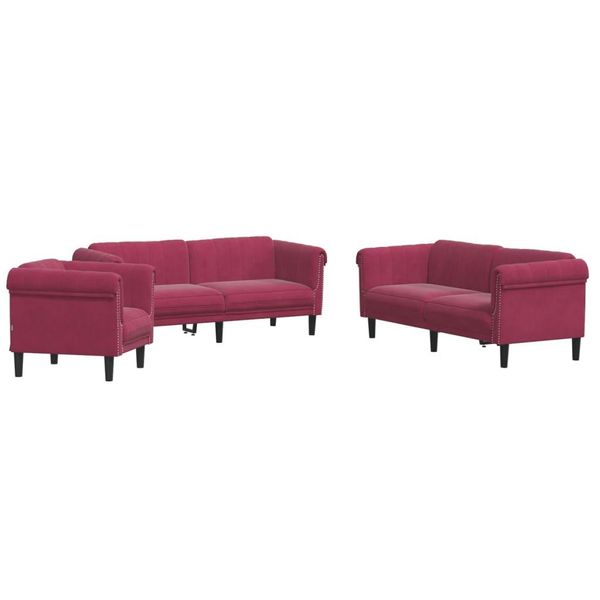 Syfax™ Set Di Divani 3 Pz Rosso Vino In Velluto-image