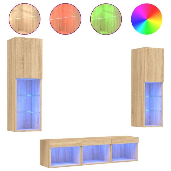 Syfax™ Mobili Tv A Muro Con Led 5Pz Rovere Sonoma Legno Multistrato-image