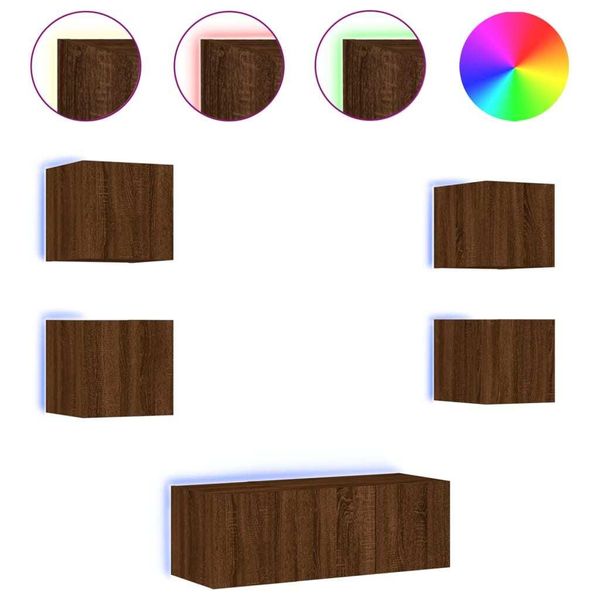 Syfax™ Mobili Tv A Muro Con Led 6Pz Rovere Marrone Legno Multistrato-image