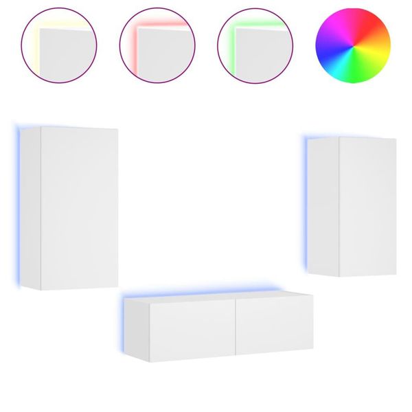 Syfax™ Mobili Tv A Muro 3Pz Con Luci Led Bianchi-image