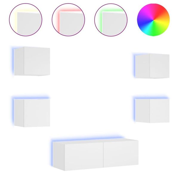 Syfax™ Mobili Tv A Muro 5Pz Con Luci Led Bianchi-image